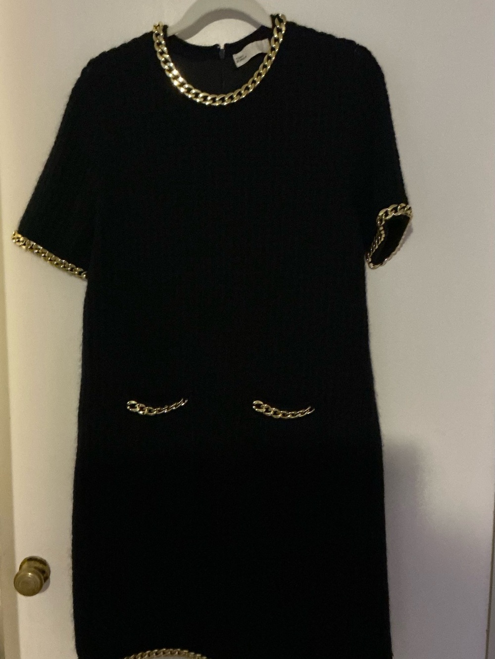 Black Tory Burch Chain-Detail Waffle-Knit Minidress LIKE NEW Size L
